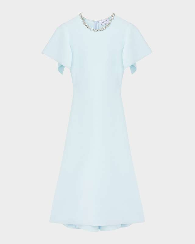 Crystal Neck Short-Sleeve Knit Midi Dress